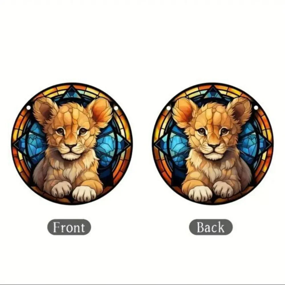 Baby Lion Acrylic Sun-Catcher Pendant with Hanging‎ Chain 5.9 ×5.9 Inches